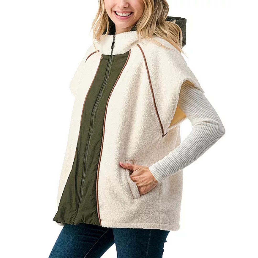 Marcus Adler Quilted Long Zipper Front Vest with Hood