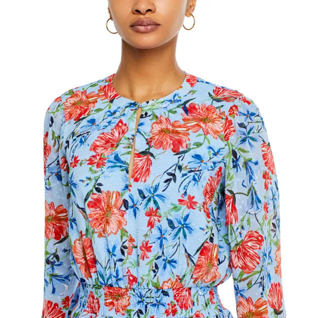 T Tahari Long Sleeve Smocked Waist Dress