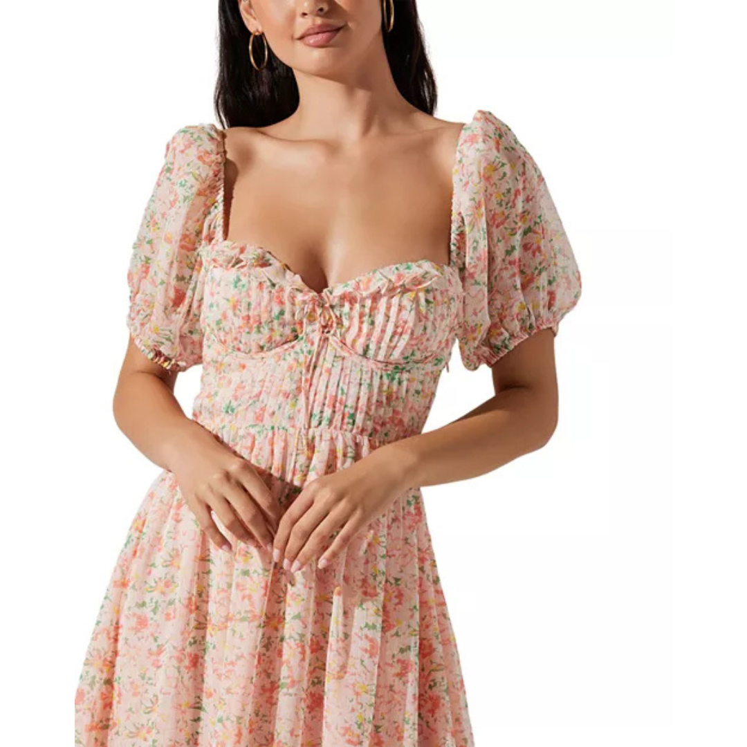 ASTR the Label Pompeo Puff Sleeve Midi Dress – Soft Pink Floral