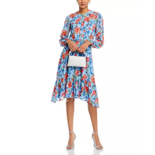 T Tahari Long Sleeve Smocked Waist Dress