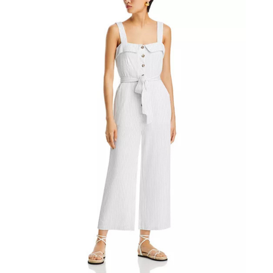 English Factory Striped Belted Wide-Leg Jumpsuit