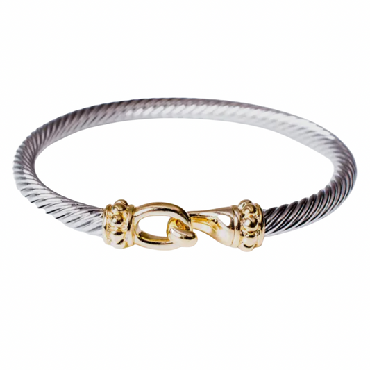 Golden Hook Bangle – Rhodium & 14k Gold-Plated | 7mm