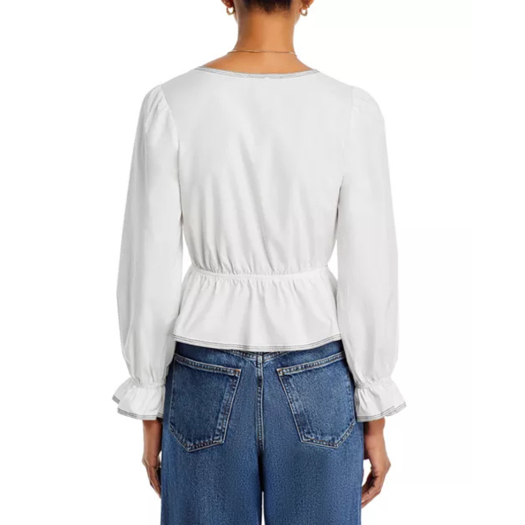 Lucy Paris Bailey Tie Front Blouse White XS Romantic Peplum Top