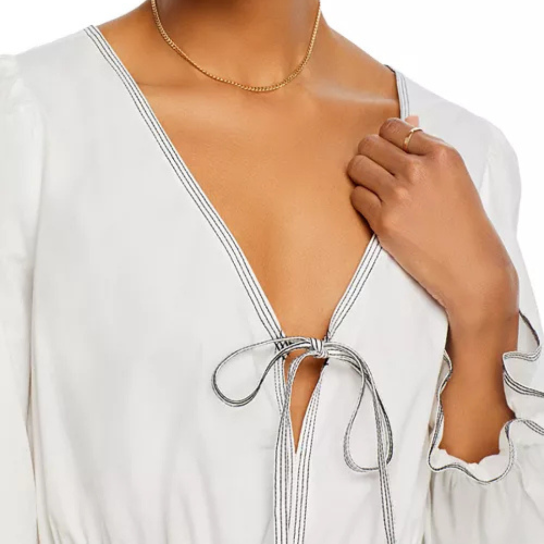 Lucy Paris Bailey Tie Front Blouse White XS Romantic Peplum Top