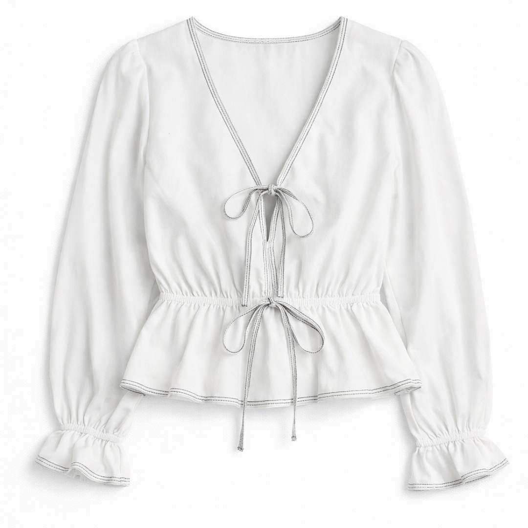 Lucy Paris Bailey Tie Front Blouse White XS Romantic Peplum Top