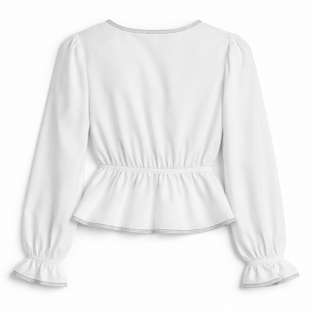 Lucy Paris Bailey Tie Front Blouse White XS Romantic Peplum Top