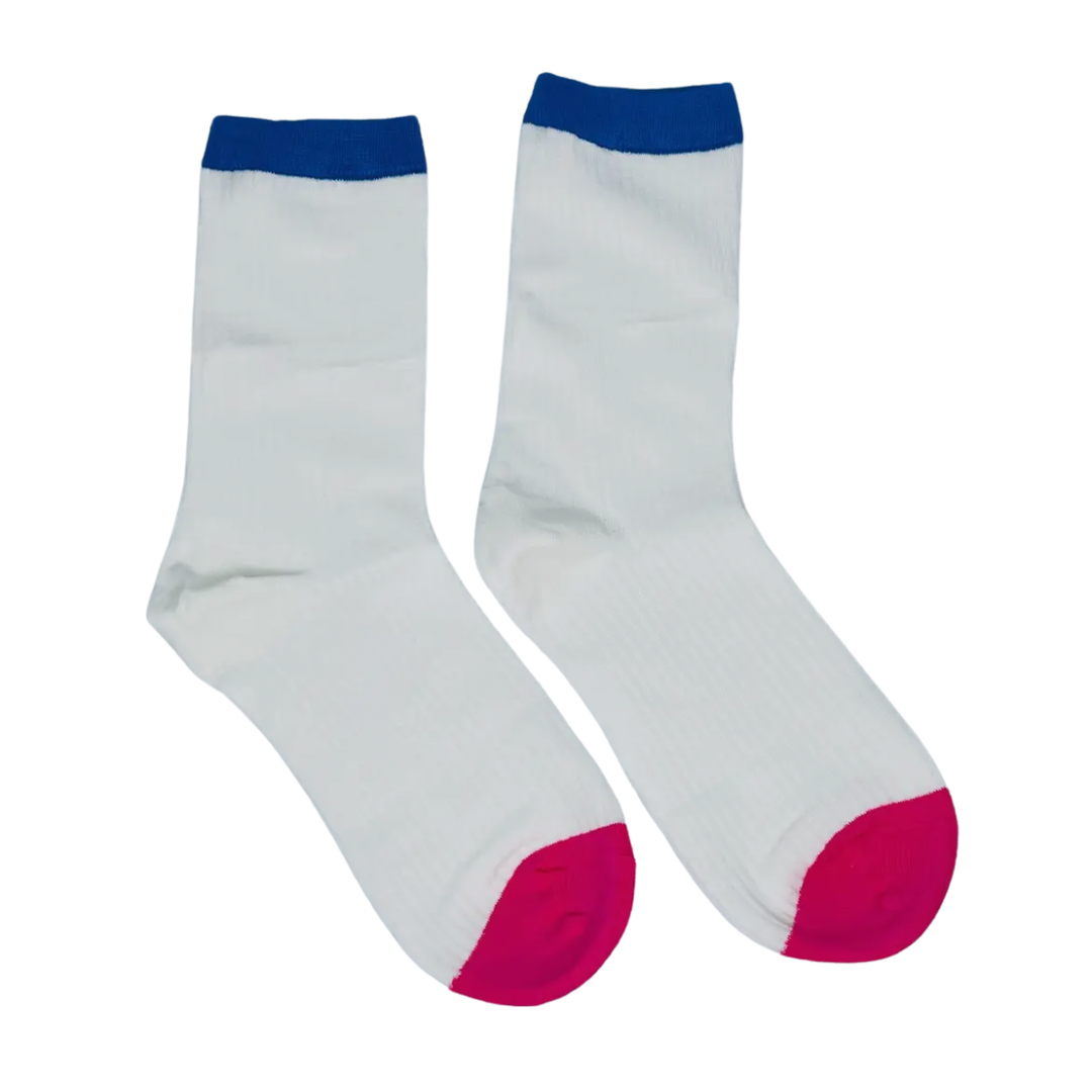 Color Block Crew Socks Set of 2 | Cotton Blend | One Size | Pink & White