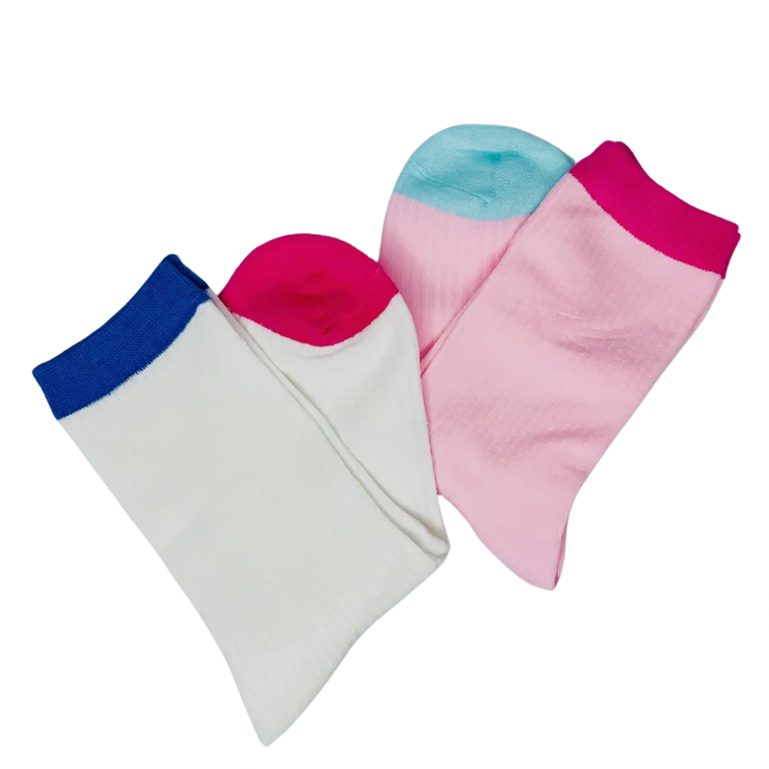 Color Block Crew Socks Set of 2 | Cotton Blend | One Size | Pink & White