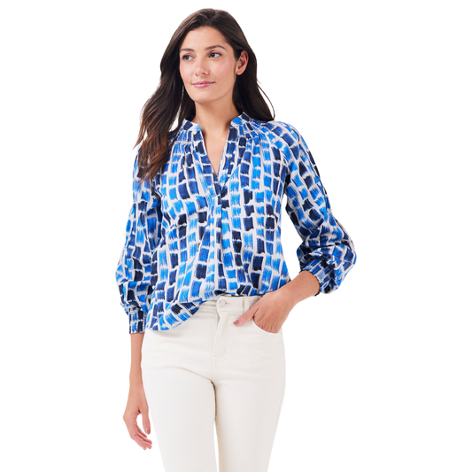 Nic & Zoe Brushstroke Blues Cotton Blouse – Painterly Print