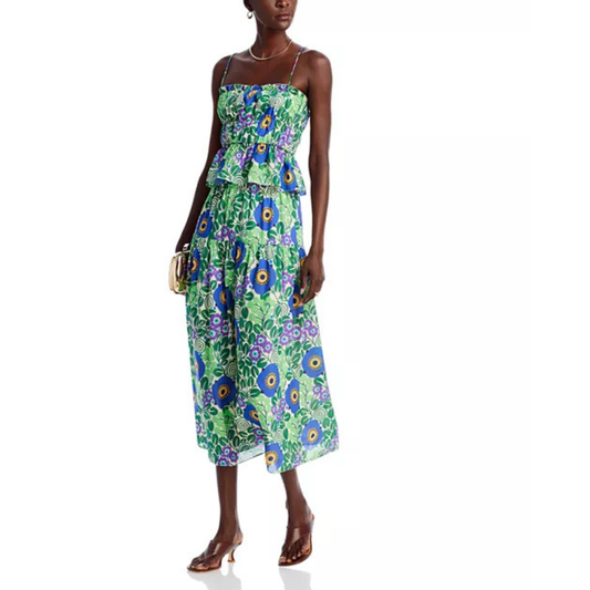 RHODE Green Floral Smocked Crop Top