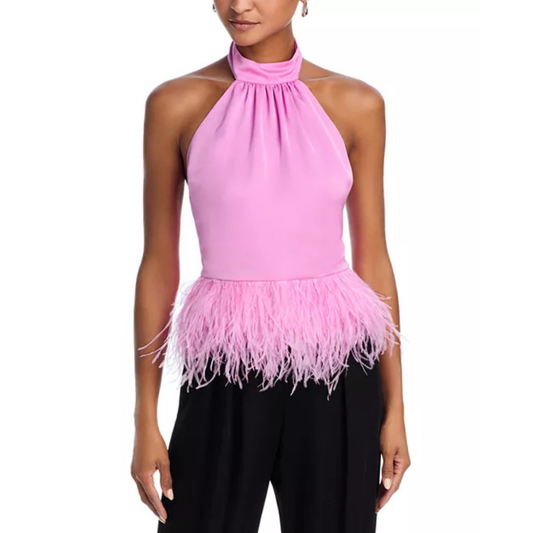 Ramy Brook Feather Trim Halter Top