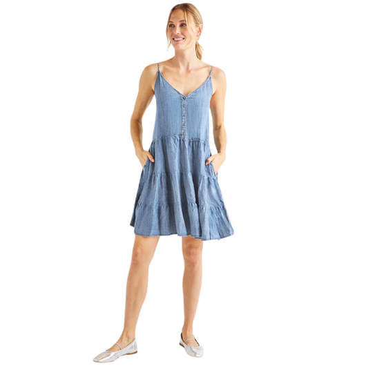 Splendid Indigo Shannon Tier Mini Dress