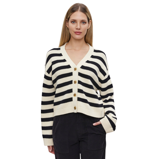 Velvet by Graham & Spencer Elodie Black Stripe Cropped Cardigan