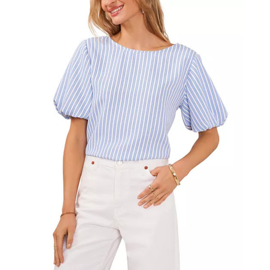 Vince Camuto Striped Puff Sleeve Blouse – Lined & Lightweight