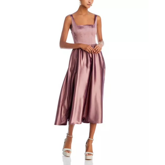 WAYF Satin Corset Midi Dress – Fit & Flare with Pockets